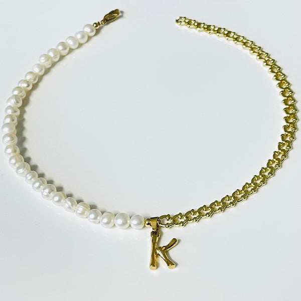 PEARL & CHAIN Initial Necklace