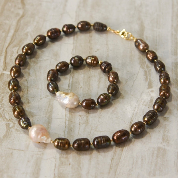 Brown & Blue Pearl Necklaces