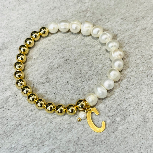 Pearl & Gold Initial Bracelets
